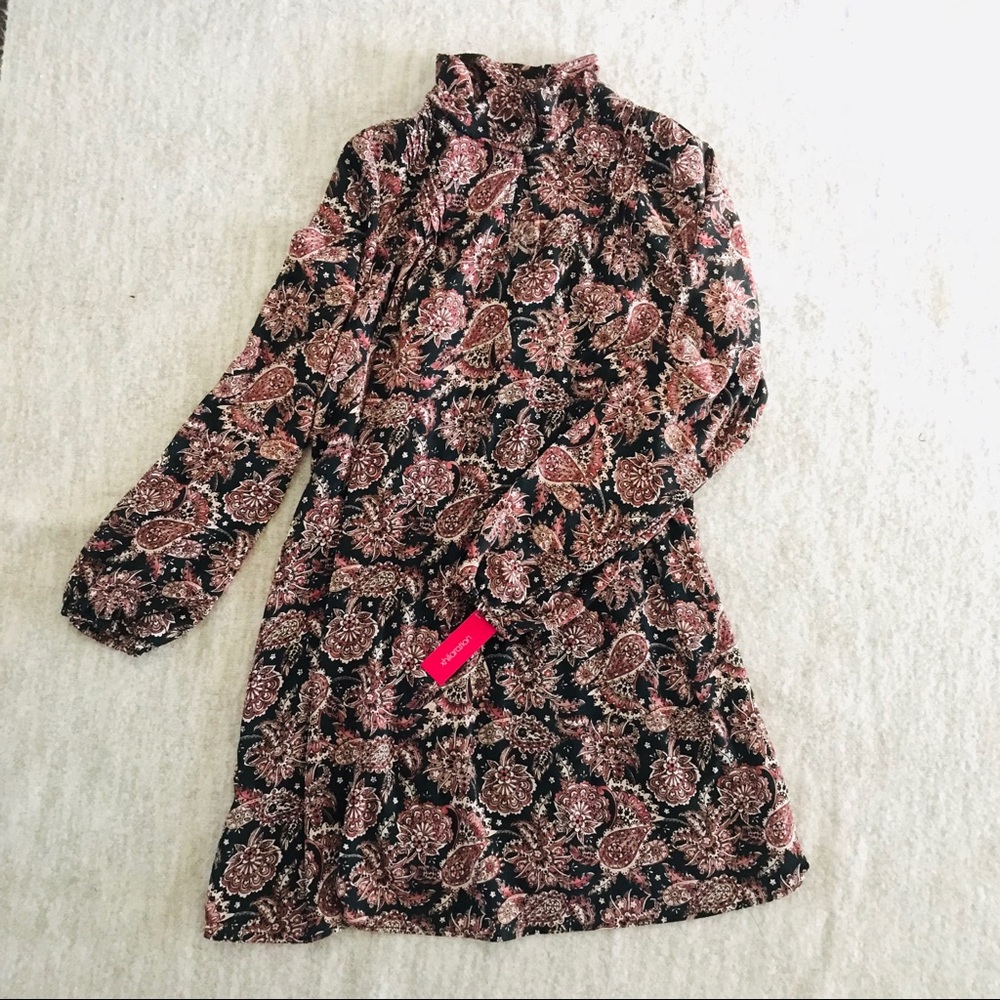 Pink and Black Paisley Long Sleeve Dress